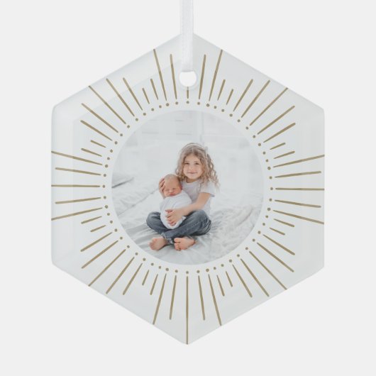 Sunburst Persoonlijke foto | Wit en goud Glas Ornament (Voorkant)