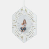 Sunburst Persoonlijke foto | Wit en goud Glas Ornament (Voorkant links)