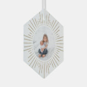 Sunburst Persoonlijke foto | Wit en goud Glas Ornament (Voorkant Rechts)