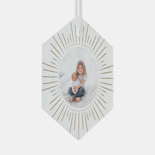 Sunburst Persoonlijke foto | Wit en goud Glas Ornament (Voorkant Rechts)