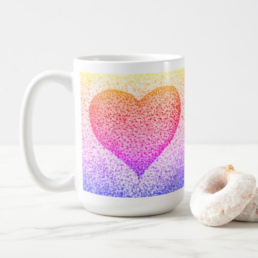 Sunburst Pointillism Heart Coffee Mok (Met donut)