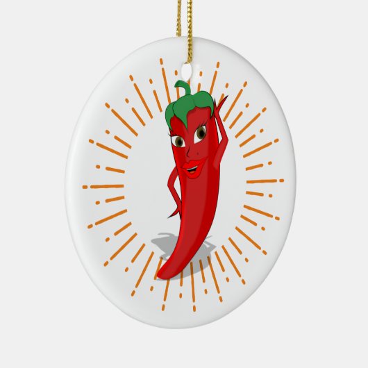 Sunburst Red Hot Pepper Diva Keramisch Ornament (Rechts)