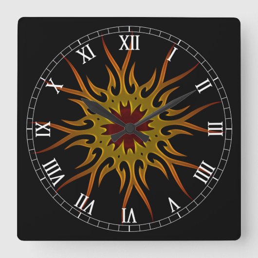 Sunburst Sun Rays Roman Numeral Clock Vierkante Klok (Voorkant)