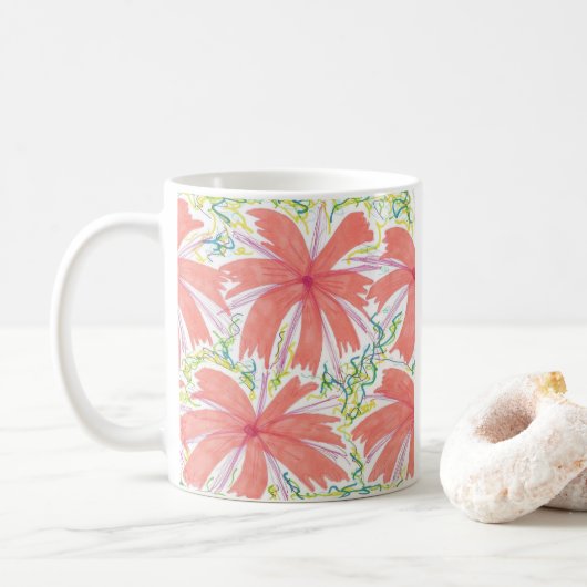 Sunburst Tropical Flower Pattern Koffiemok (Met donut)