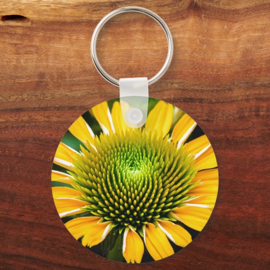 Sunburst Yellow Coneflower Button Sleutelhanger (Voorkant)