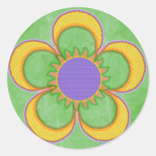 Sunburst Yellow Polkadot Flower Ronde Sticker