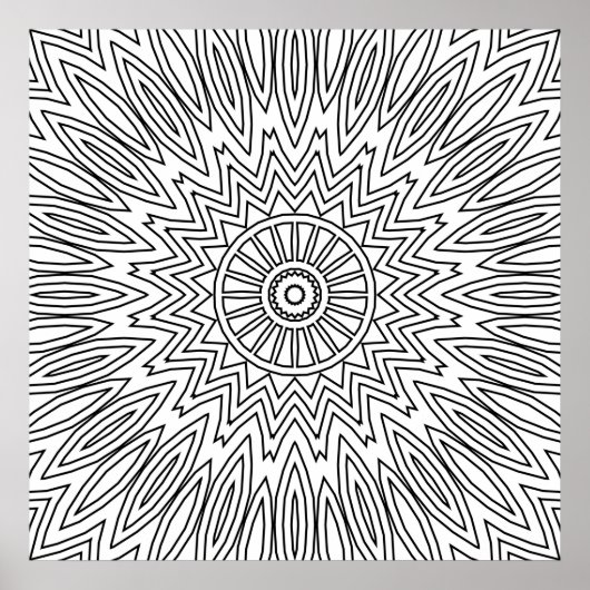 Sunburst Zigzag Mandala with Layered Line Pattern Poster (Voorkant)
