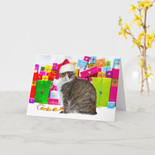 Sundae, de Kerstkat Kaart (Gele Bloem)