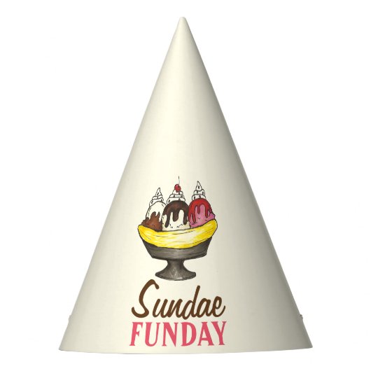 SUNDAE FUNDAY Banana Split Ice Cream Social Feesthoedjes (Voorkant)