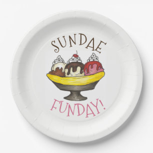 SUNDAE FUNDAY Banana Split Ice Cream Social Papieren Bordje