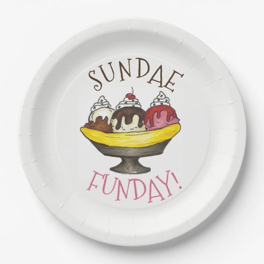 SUNDAE FUNDAY Banana Split Ice Cream Social Papieren Bordje (Voorkant)