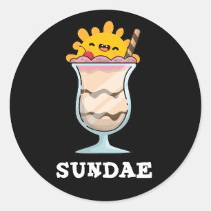 Sundae Funny Sunday Ice Cream Pun Dark BG Ronde Sticker