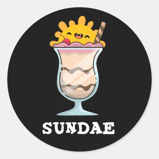 Sundae Funny Sunday Ice Cream Pun Dark BG Ronde Sticker (Voorkant)