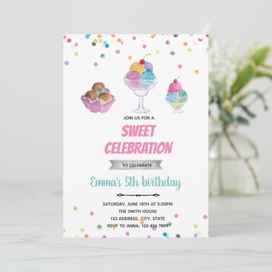 Sundae ijszomeruitnodiging kaart (Staand voorkant)