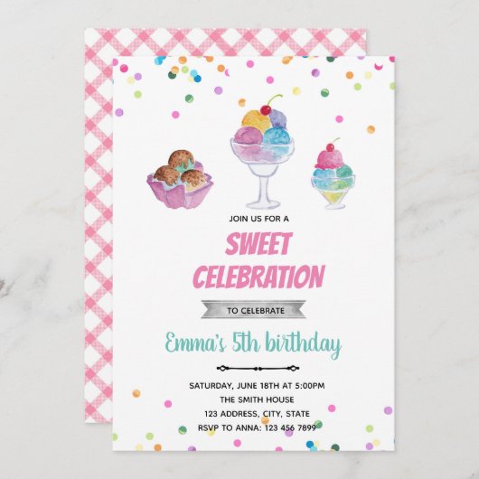 Sundae ijszomeruitnodiging kaart (Voorkant / Achterkant)