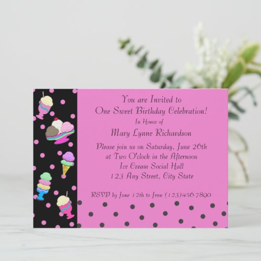 Sundae Shoppe Party Kaart (Staand voorkant)