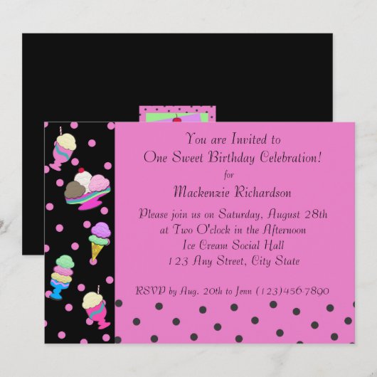 Sundae Shoppe Party Kaart (Voorkant / Achterkant)