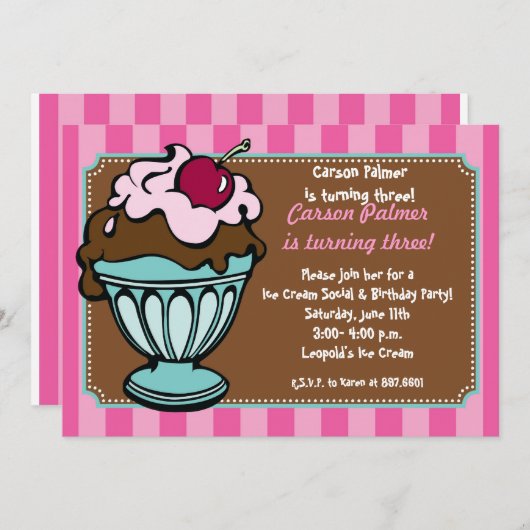 Sundae Shoppe Stripes Kaart (Voorkant / Achterkant)