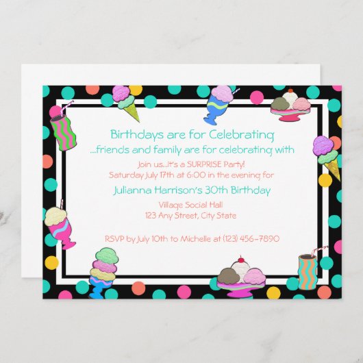 Sundae Shoppe Uitnodigen Kaart (Voorkant / Achterkant)