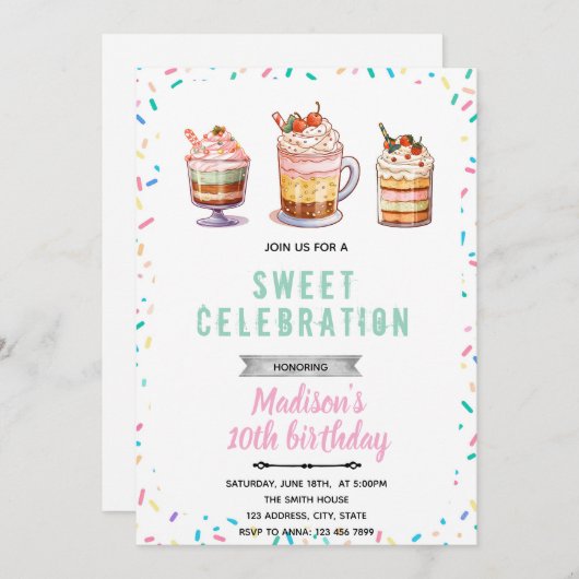 Sundae verjaardagsfeestje uitnodiging (Voorkant / Achterkant)