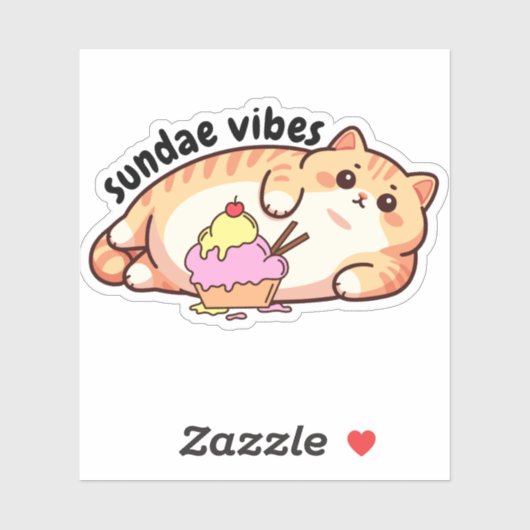 Sundae Vibes Fat Cat Waterdicht Sticker (Vel)