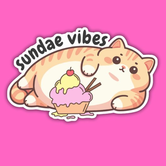 Sundae Vibes Fat Cat Waterdicht Sticker