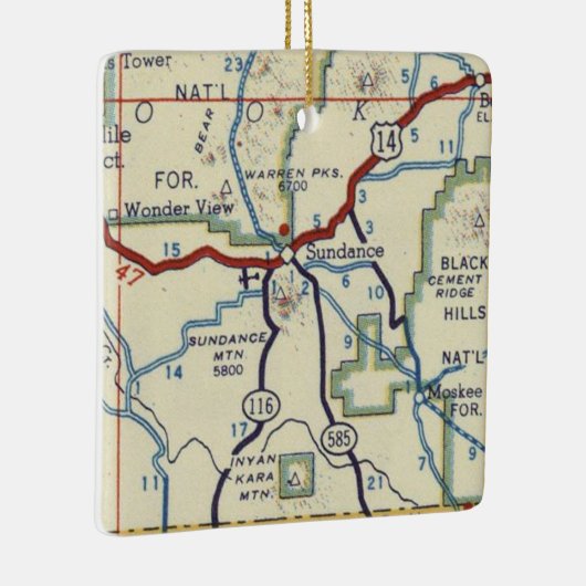 Sundance WY  Map Keramisch Ornament (Rechts)