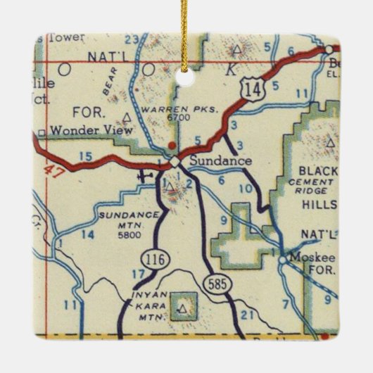 Sundance WY  Map Keramisch Ornament (Achterkant)