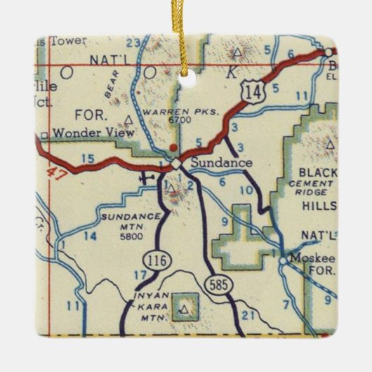 Sundance WY  Map Keramisch Ornament (Voorkant)