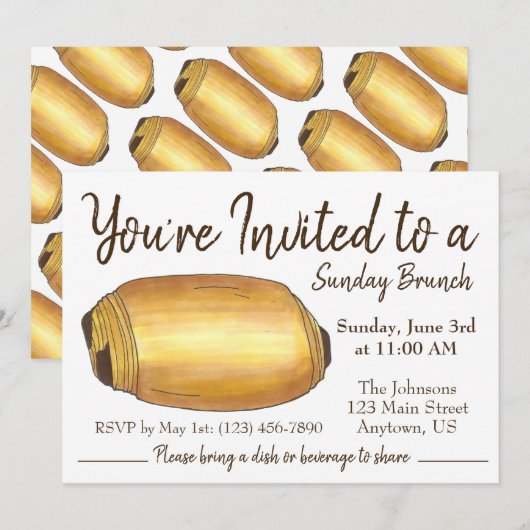 Sunday Breakfast Brunch Pain au Chocolat Croissant Kaart (Voorkant / Achterkant)