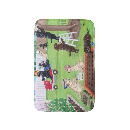 Sunday Fun Labradors schilderen Badmat (Voorkant Verticaal)