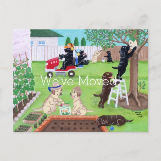 Sunday Fun Labradors Schilderen Nieuw Adres Aankondigingskaart (Voorkant)