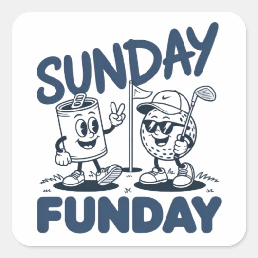 Sunday Funday Golf Funny Golfing Golfers Retro Vierkante Sticker (Voorkant)