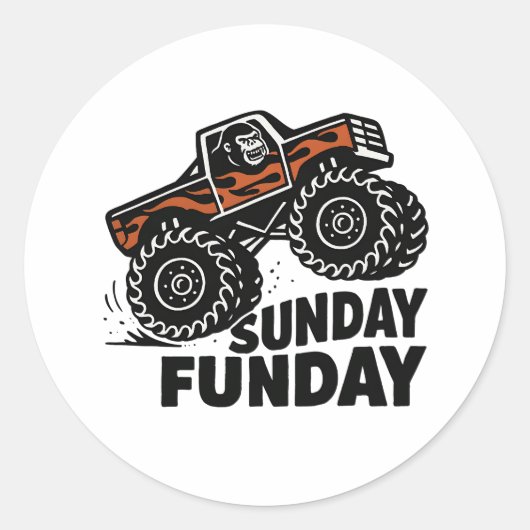 Sunday Funday Gorilla Monster Truck Funny Sticker (Voorkant)
