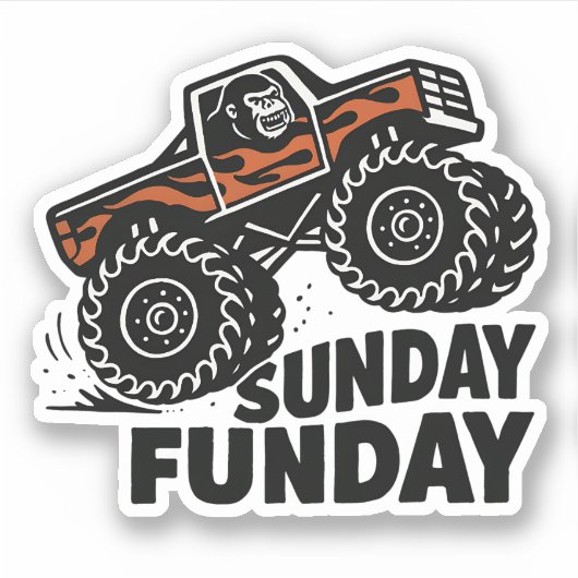 Sunday Funday Gorilla Monster Truck Funny Sticker (Voorkant)