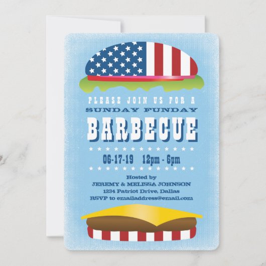 Sunday Funday Patriotic Burger Barbecue Kaart (Voorkant)