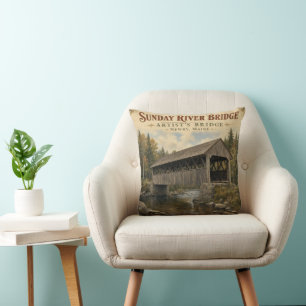 Sunday River Bridge Newry Maine Artist's Bridge Kussen