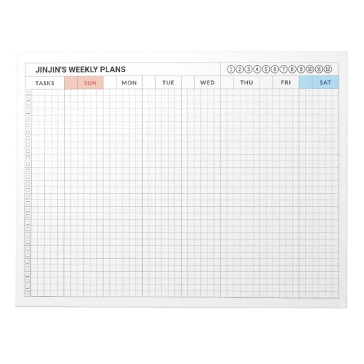 SUNDAY Start Weekplan Minimalistische GRID-indelin Notitieblok (Voorkant)