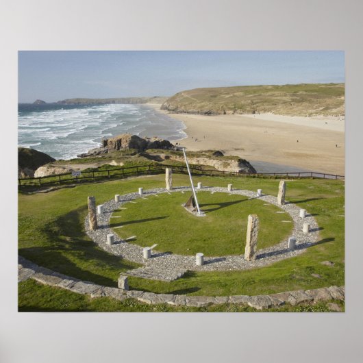 Sundial and Perran Beach, Perranporth, Cornwall, Poster (Voorkant)