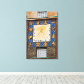 Sundial Clock on Building, Duitsland Canvas Afdruk (Insitu (Houten vloer))