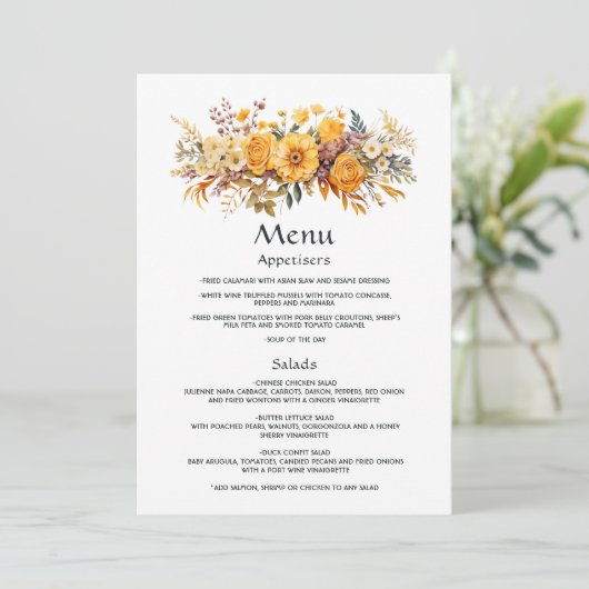 Sundial Floral bruiloft Menu (Staand voorkant)