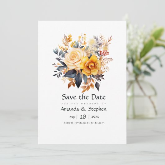 Sundial Floral bruiloft Save The Date (Staand voorkant)