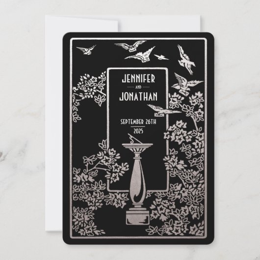 Sundial Garden Wedding Invitations Silver Foil Kaart (Voorkant)