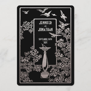 Sundial Garden Wedding Invitations Silver Foil Kaart