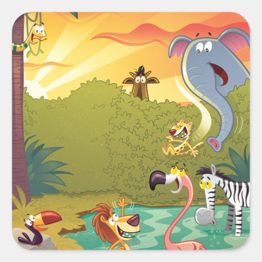 Sundown at the Water Hole Vierkante Sticker (Voorkant)