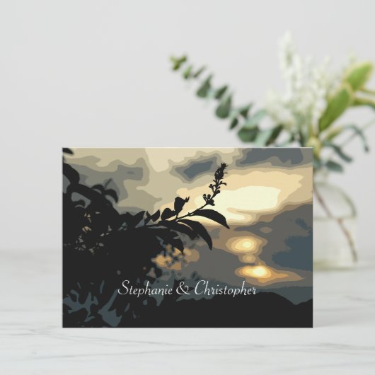 Sundown Silhouette Wedding Custom Invitations Kaart (Staand voorkant)