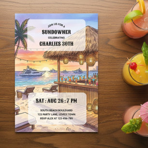 Sundowner Beach Bar Jacht Zonsondergang 30th Feest Kaart