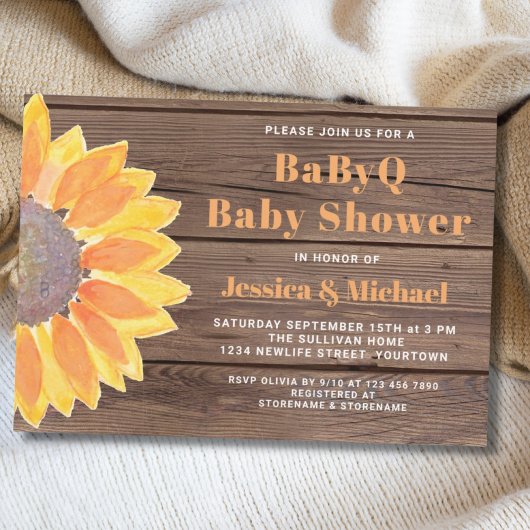 Sunflow Wood BBQ Couples Baby shower Invitation Kaart