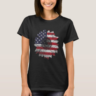 Sunflower 4th Of July  Women American Flag Patriot T-shirt