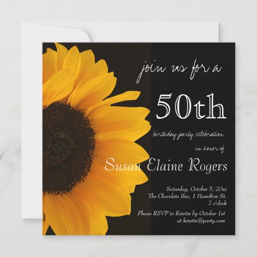 Sunflower 50th Birthday Invitation Kaart (Voorkant)